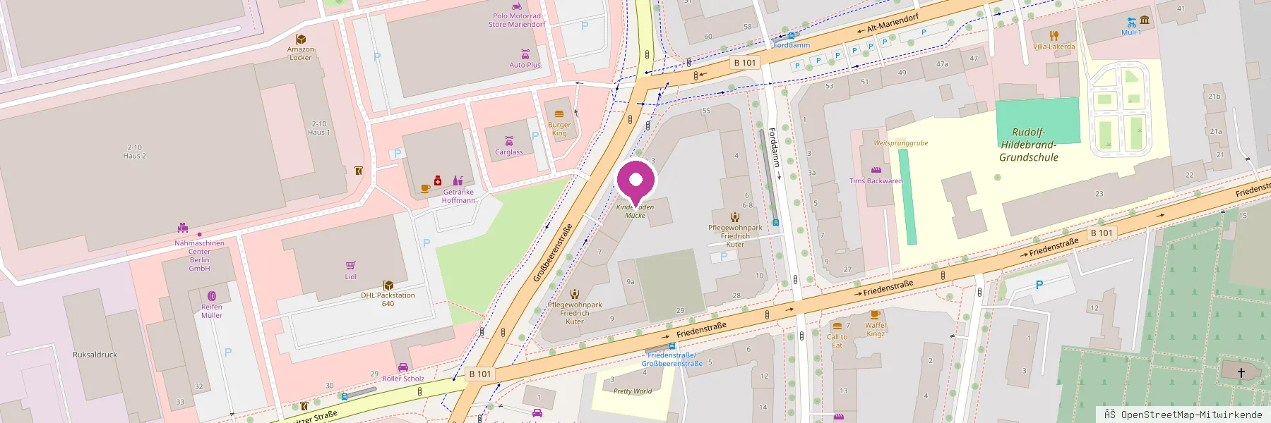 Kartenausschnitt: Großbeerenstraße 5 in Berlin-Mariendorf, nahe U-Bahnhof Alt-Mariendorf